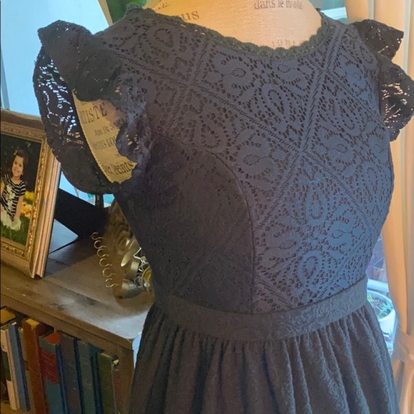 Xhilaration dark green lace flutter sleeve dress S​ - Picture 10 of 13